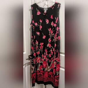 Jane Ashley Black and Pink Floral Sleeveless Maxi Dress, Size XL,  Like New